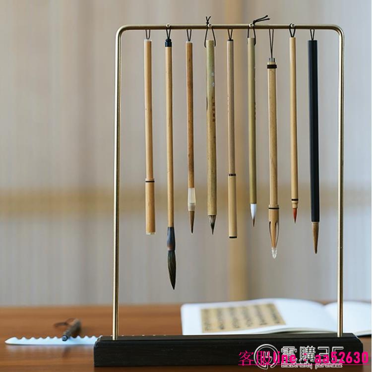 器曰文房黃銅筆掛金屬掛筆中楷小楷毛筆收納創意文具復古掛筆架黑