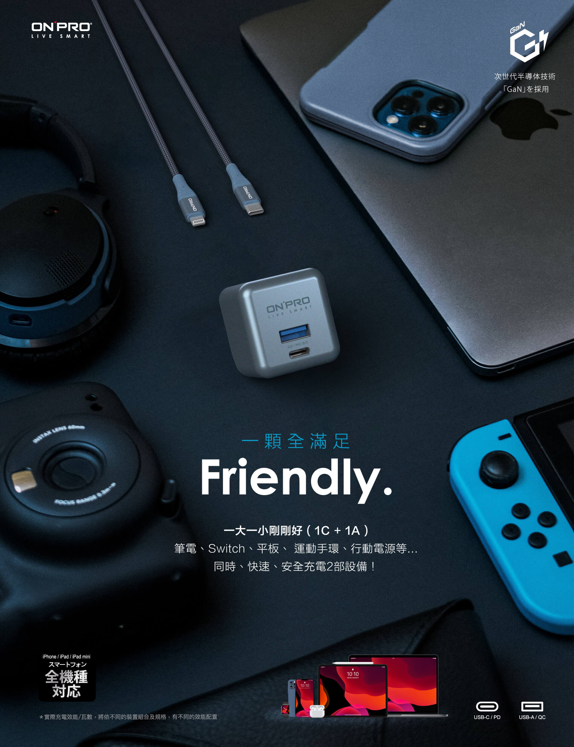 onpro UC-2P01 Max 氮化鎵 支援 PD 48W  雙孔 閃電 快充 急速 迷你 充電器 type C A 7