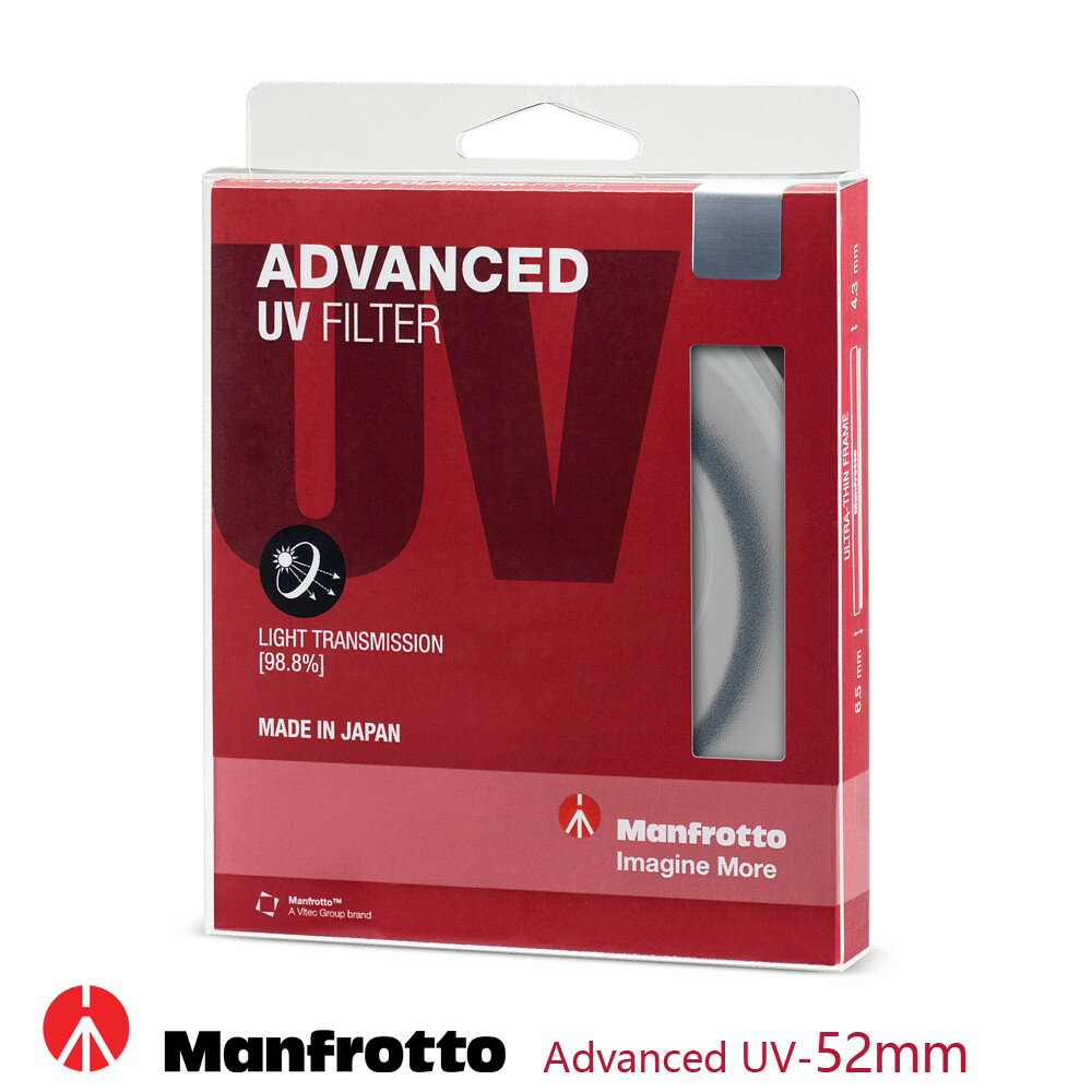 Manfrotto UV鏡 Advanced濾鏡系列 疏水/抗刮/疏油塗層 備有收納盒 保護鏡