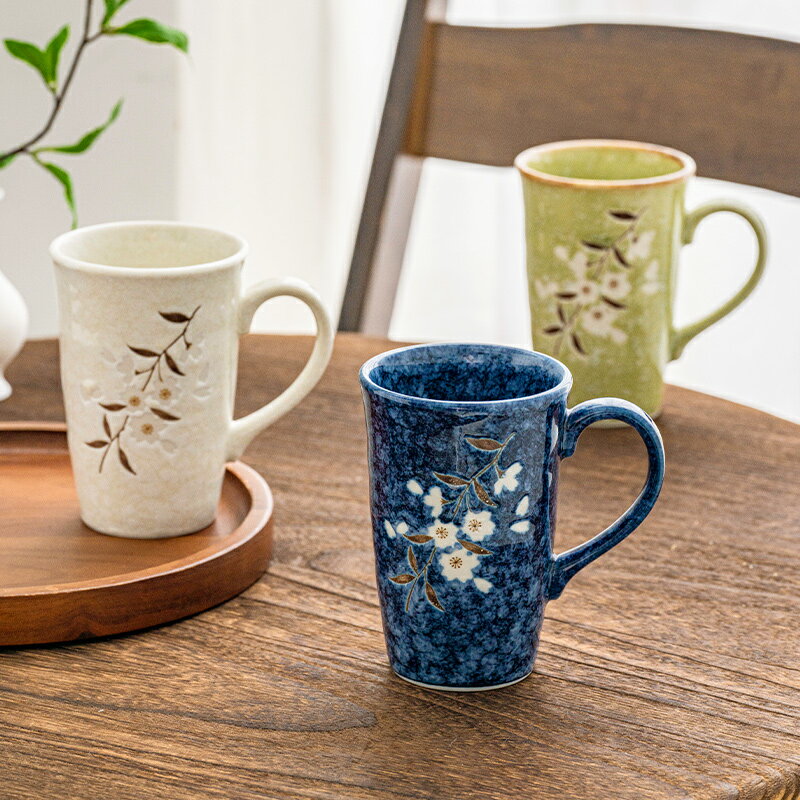 日本制進口陶瓷櫻花馬克杯日式簡約和風茶杯家用水杯子咖啡杯單杯