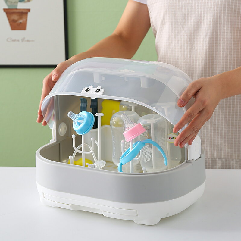 寶寶餐具收納盒嬰兒奶瓶收納輔食工具兒童碗筷收納箱帶蓋防塵瀝水