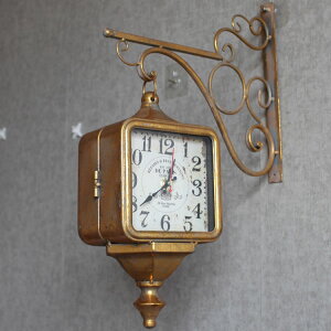 掛鐘 時鐘 美式創意復古時尚靜音雙面鐘 歐式個性鐵藝裝飾掛鐘 客廳家用鐘 表 全館免運