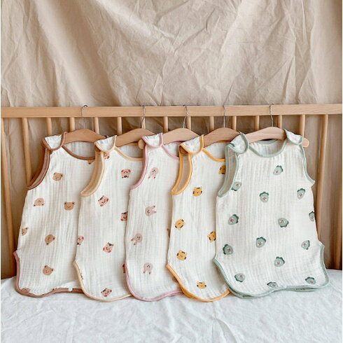 寶寶純棉紗布睡袋無袖背心新生兒童防踢被嬰兒夏季薄款雙層棉紗