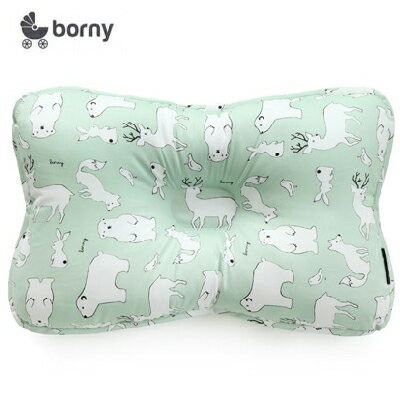 韓國【Borny】3D透氣純棉塑型嬰兒枕(6個月以上適用) (綠熊鹿)