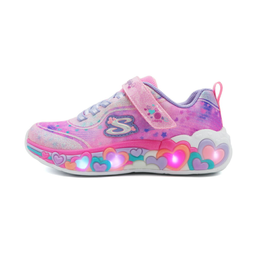 SKECHERS S LIGHTS 燈鞋 魔鬼氈 運動鞋 中大童鞋 愛心 閃亮彩紫 S1332 (302696LLPMT)