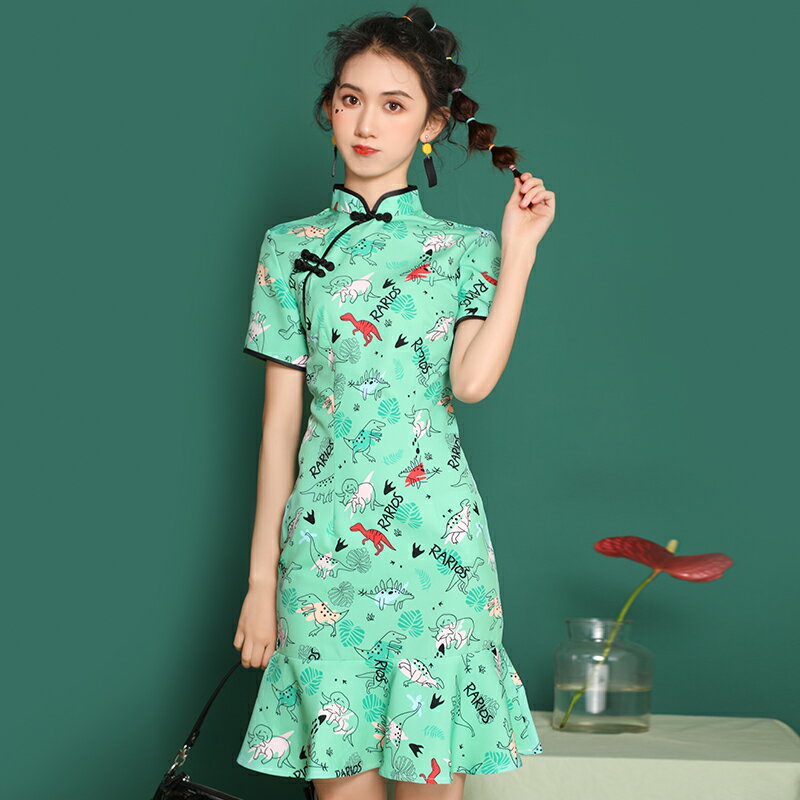 改良新式旗袍年輕款中國風日常少女時尚短款學生甜美清新