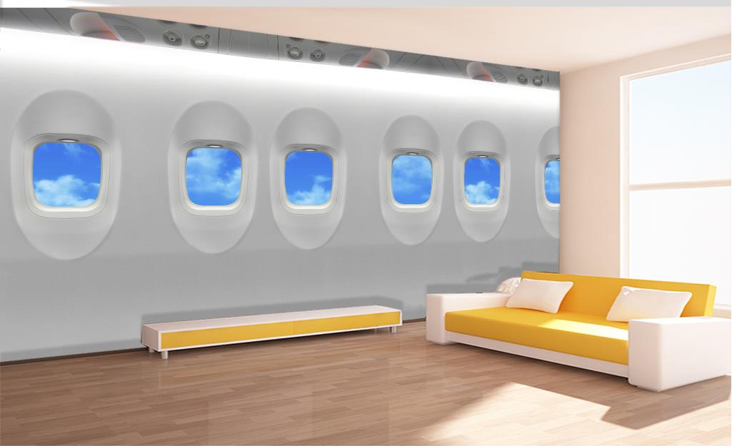飛機窗戶壁紙駕駛艙座位創意個性酒店咖啡廳飯店機艙主題餐廳墻紙