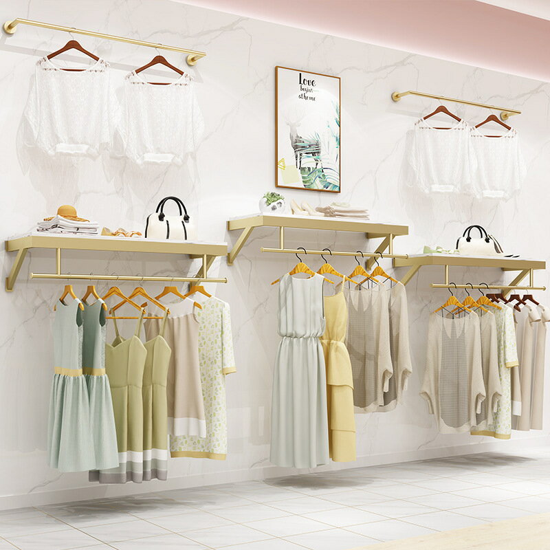 附發票 廠家直銷 男女服裝店上墻掛衣架 壁掛式服裝展示架童裝店墻壁裝修金色貨架