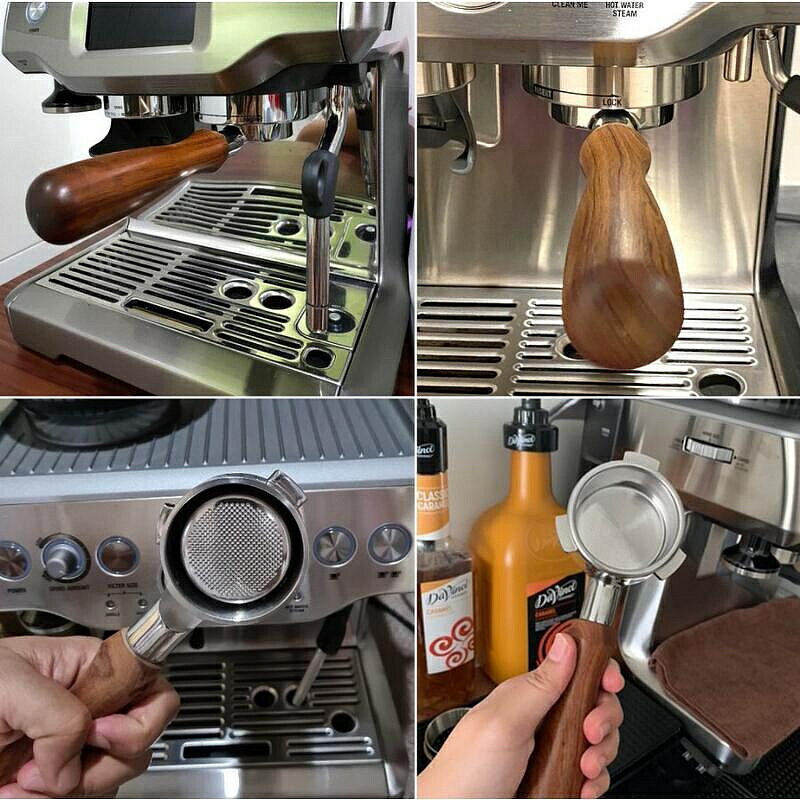（咖啡用品與配件） 54 毫米無底咖啡埠, 帶木柄, 用於 Breville 咖啡機咖啡機配件
