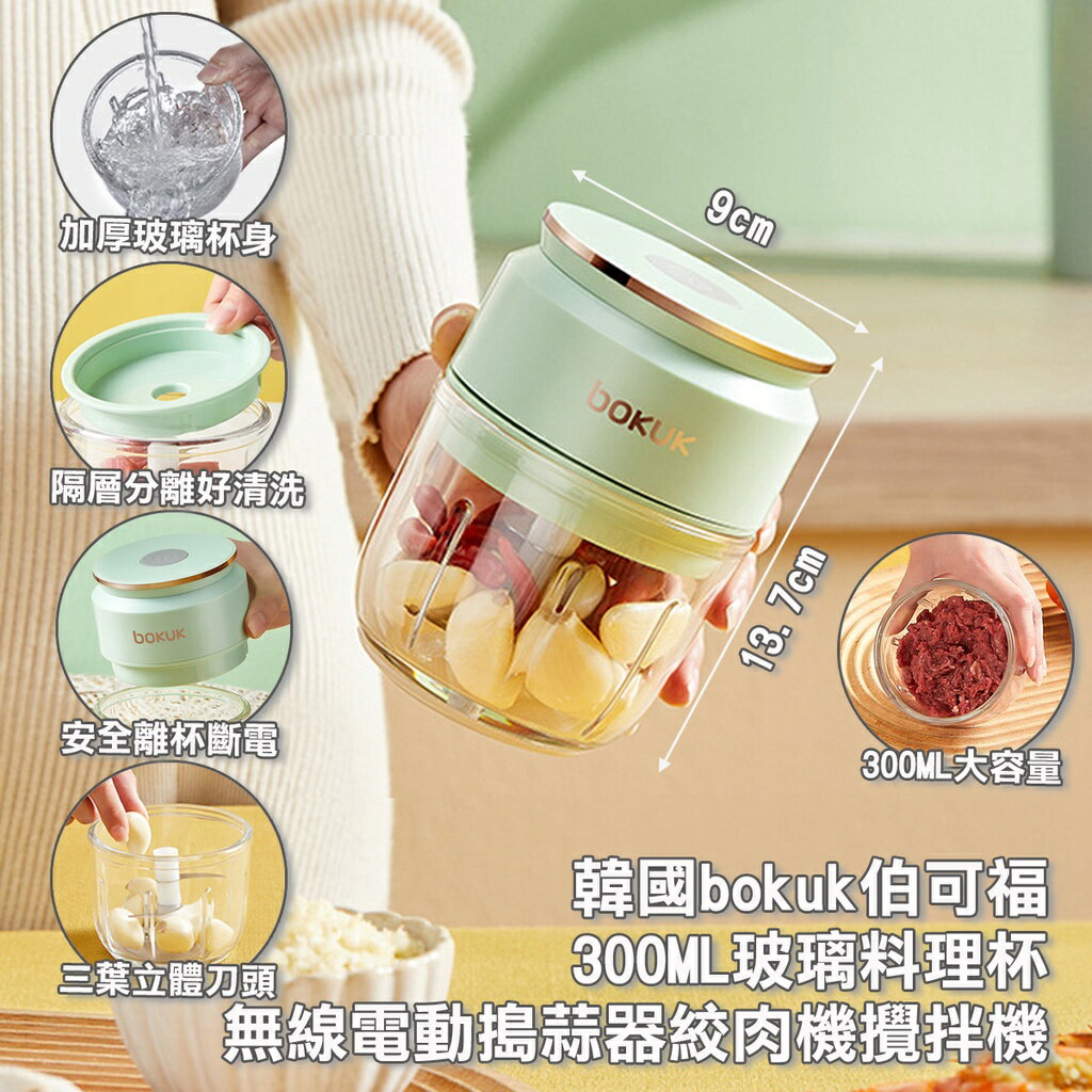 ISONA 蘿蔔兔roboto電動搗蒜器 絞肉機 攪碎機 蒜泥機 5V 30W 2000mAh 300ML玻璃料理杯