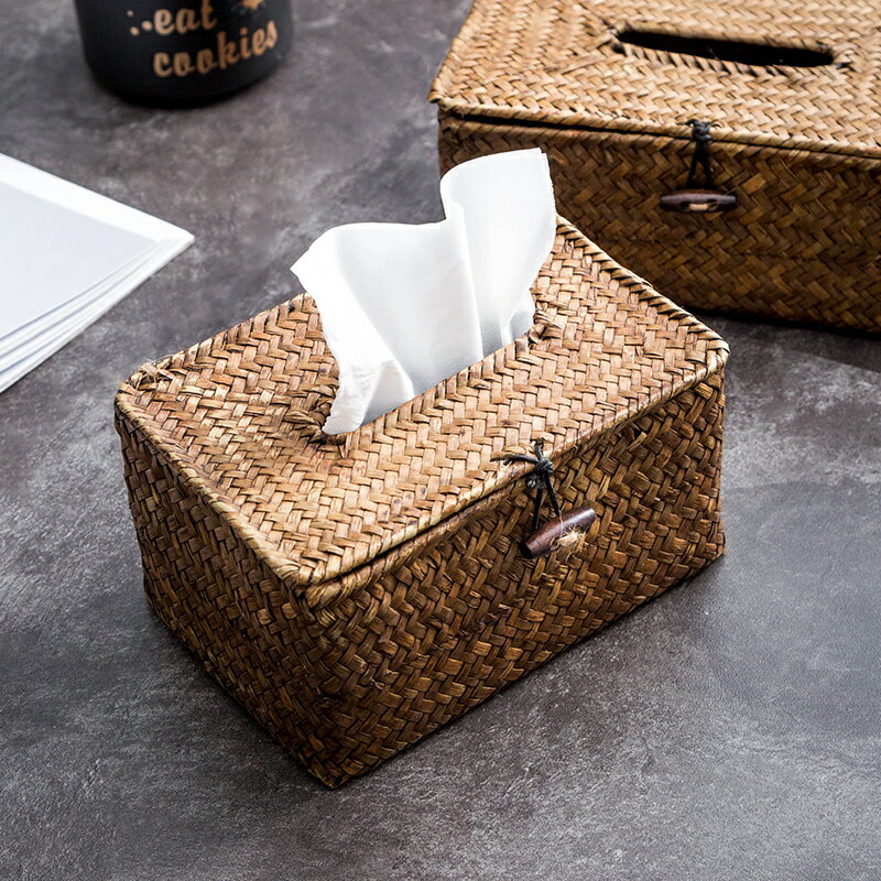 風格現代簡約創意藤編紙巾盒家用收納盒房間臥室衣物收納整理