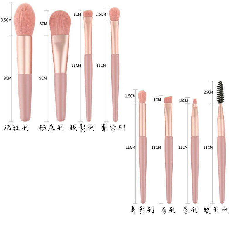 迷你8件刷具【G041】台灣出貨 居家  旅行刷具組 隨身刷具 迷你旅行化妝刷套裝 超柔軟學生眼影腮紅隨身全套化妝刷 7