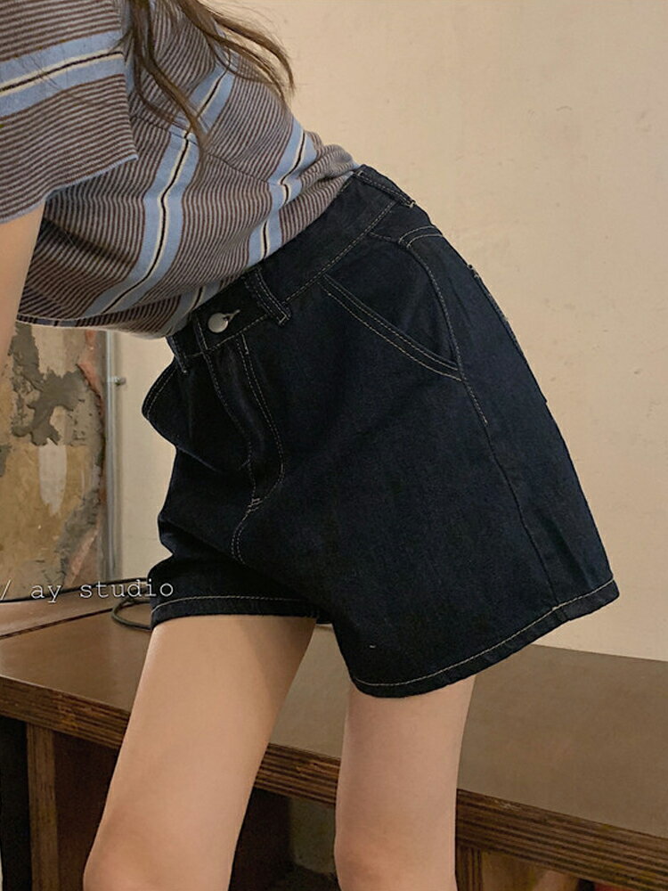 復古藍色牛仔褲女夏季年新款褲子高腰寬松顯瘦韓版潮ins短褲