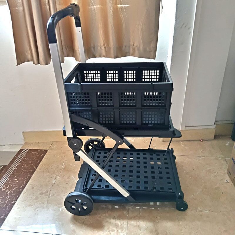 免運/開發票 手推車 搬運車 購物車 辦公雙層折疊手推車便攜式學校餐廳檔案車小推車平板拉貨靜音大輪 快速出貨