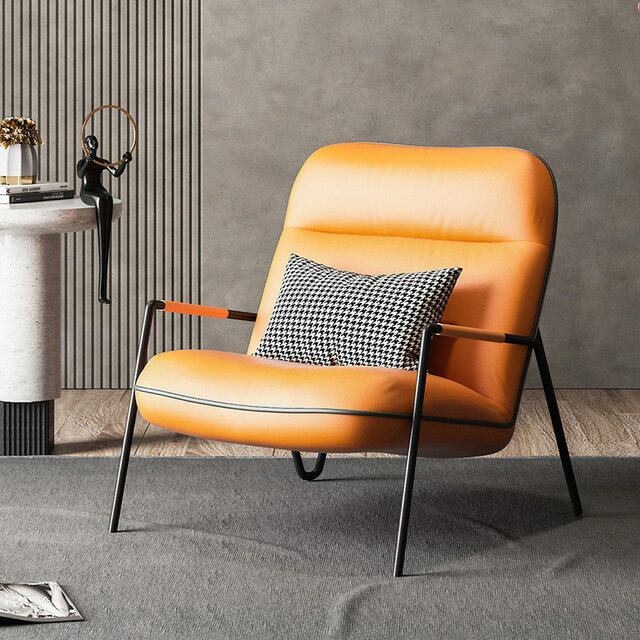 【可開發票】北歐設計師鐵藝意式單人沙發椅極簡單椅休閑椅家用客廳閱讀椅子