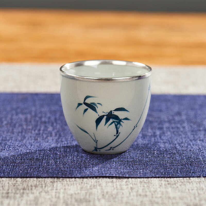 創意陶瓷茶杯手繪青花純銀銀口茶杯品茗杯單個主人杯功夫茶具茶盞 7