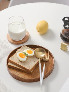 木質托盤圓形日式茶托水杯茶盤功夫茶具盤餐盤咖啡廳甜品盤蛋糕盤