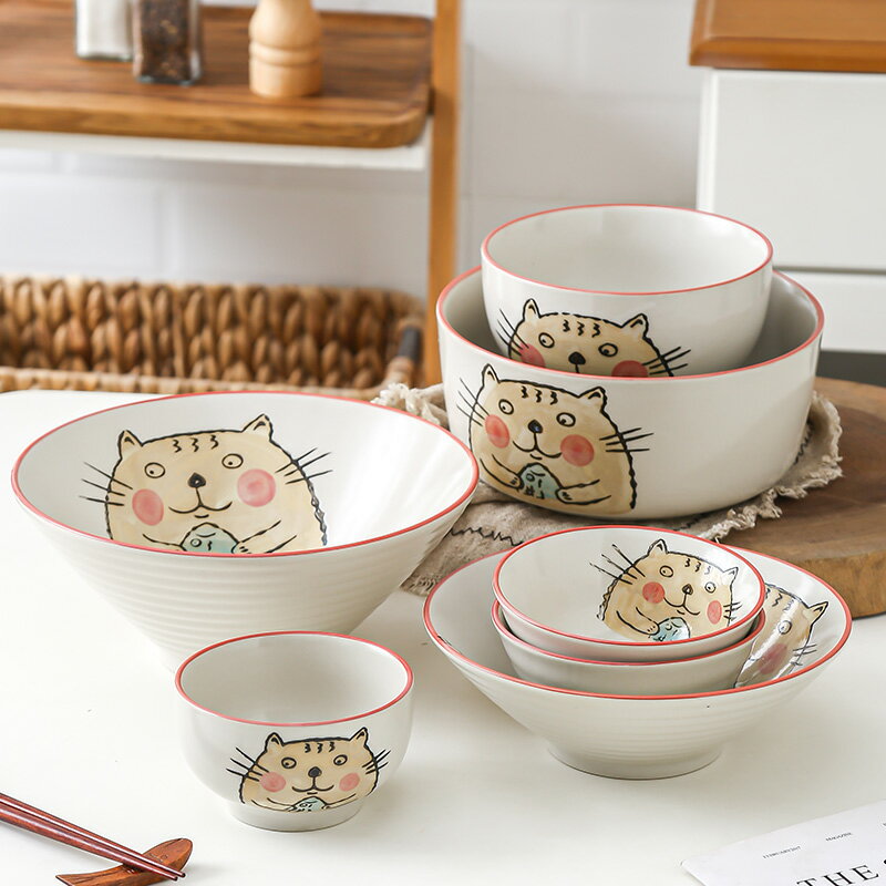 日式卡通釉下彩碗碟套裝碗家用 新款湯碗家用大號微波爐專用的 廚房小物