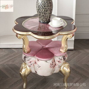 歐式新古典小茶幾 圓桌角幾 沙發邊幾 玫瑰花腳 後現代玻璃茶幾