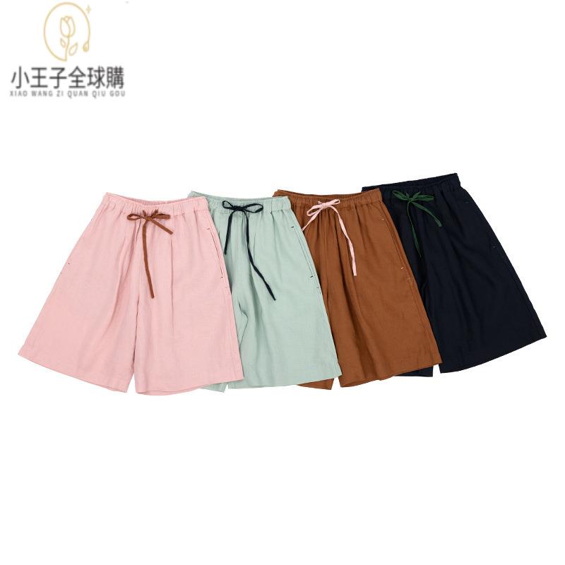 【公司現貨速發】免運 開發票 小王子女裝夏季新款法國亞麻五分褲減齡造型設計感松緊腰全麻短褲女裝上衣 流行女裝 棉麻 早秋 日韓女裝