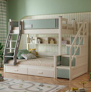 全實木男孩雙層高低床兒童床多功能組合子母床橡膠木雙層上下鋪床