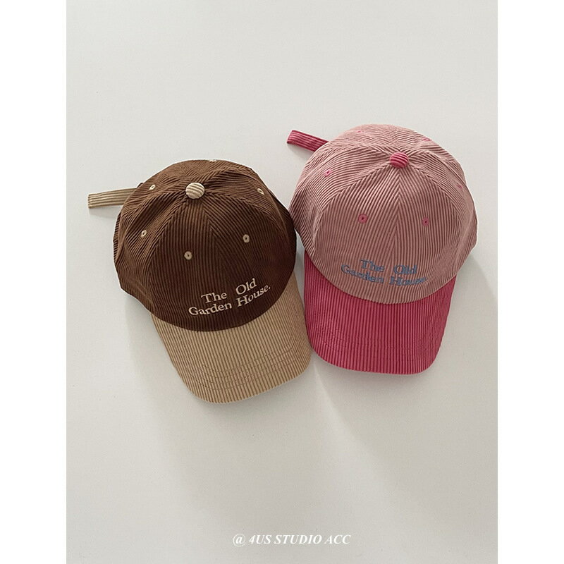 美式復古拼色燈芯絨鴨舌帽女韓版百搭刺繡字母秋冬季棒球帽顯臉小