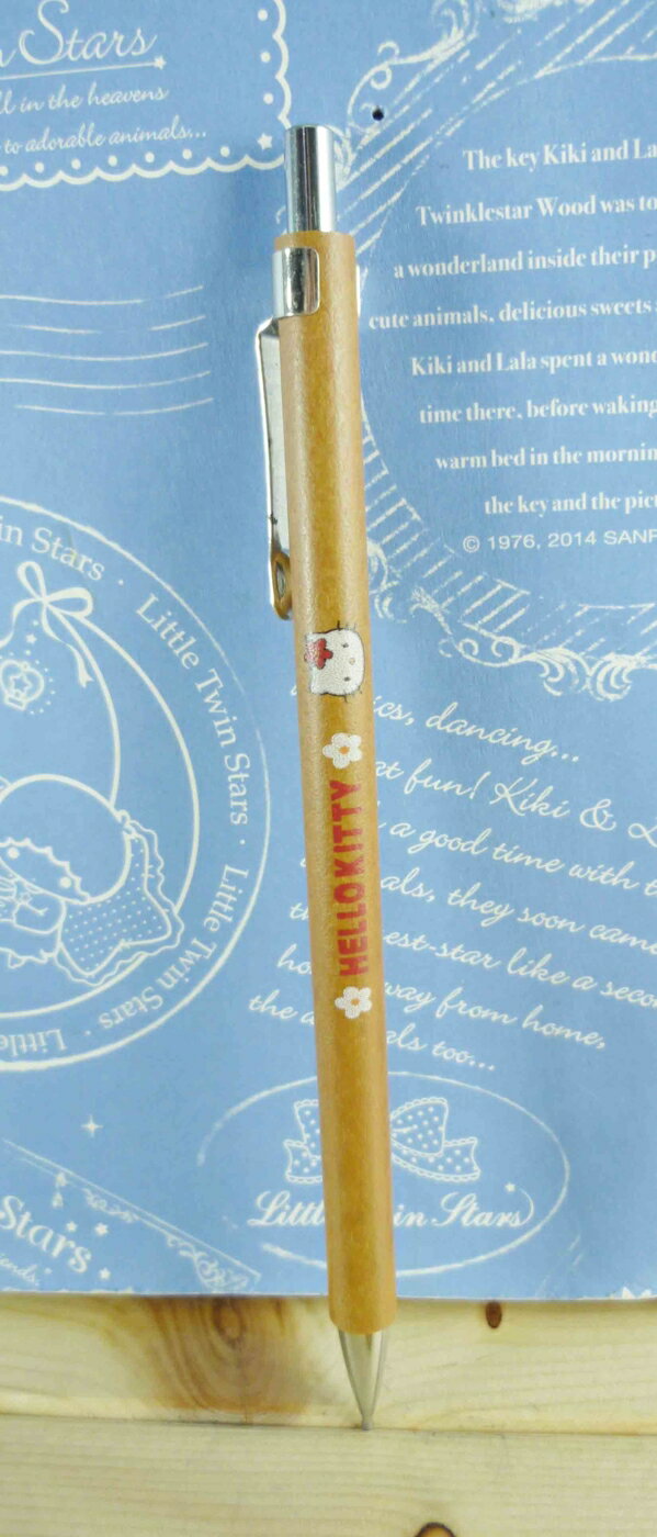 【震撼精品百貨】Hello Kitty 凱蒂貓 KITTY自動鉛筆-迷你版-木頭筆桿-花圖案 震撼日式精品百貨