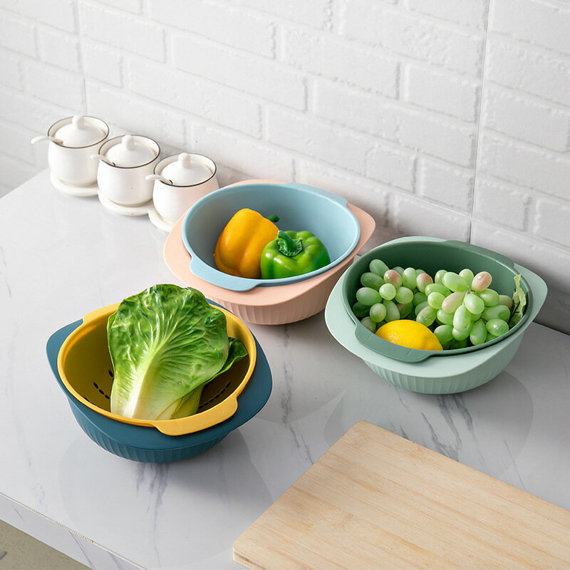 家用塑料雙層洗菜籃創意廚房洗菜盆瀝水籃子水果盤客廳果盆水果籃
