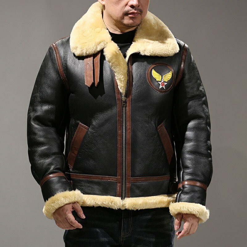 【巴黎精品】真皮皮衣綿羊皮夾克-皮毛一體馬皮飛行服男外套p1ay59
