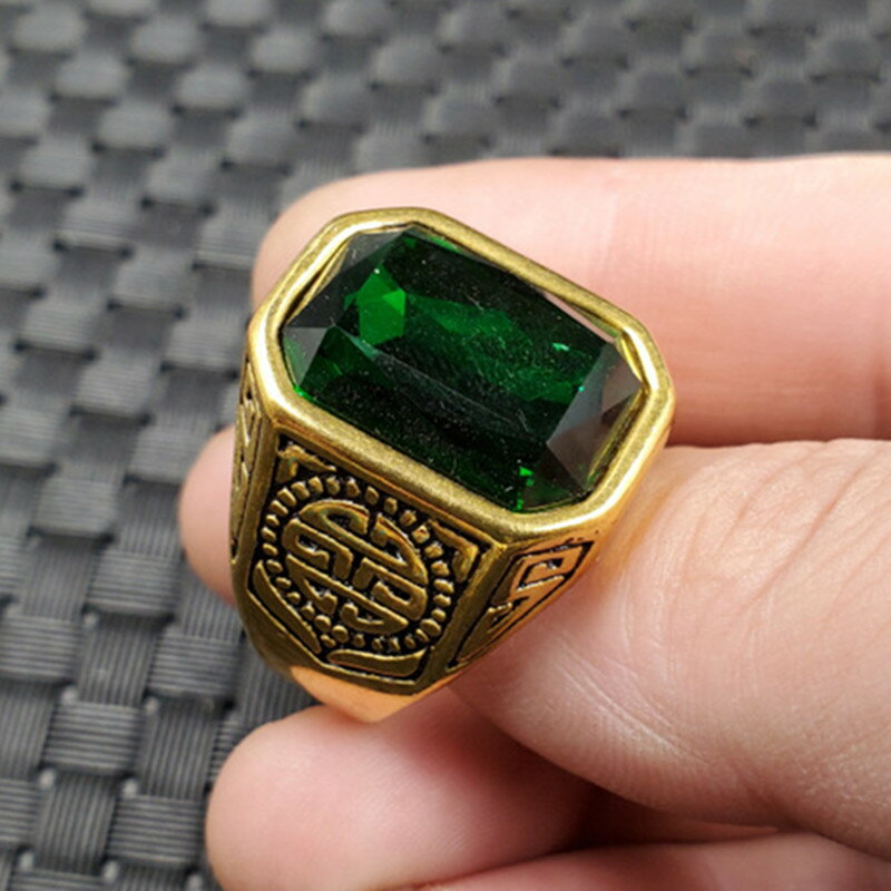 新款精美冰種鋯石切面戒指墨綠色鋯石戒指飾品戒指仿古戒指指環