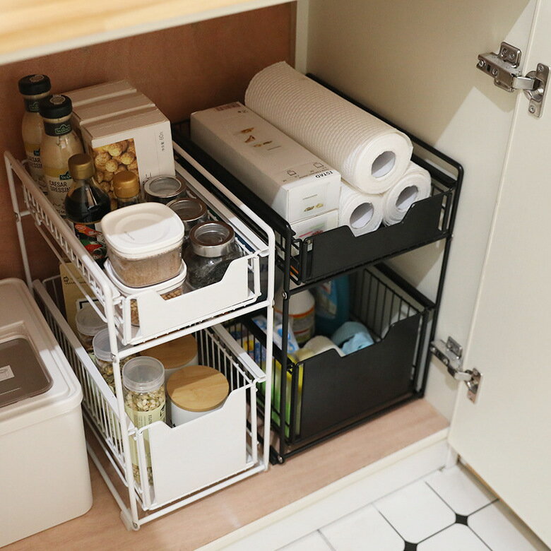 廚房下水槽置物架落地櫥櫃內日用品伸縮抽屜式櫃子臺面收納分層架