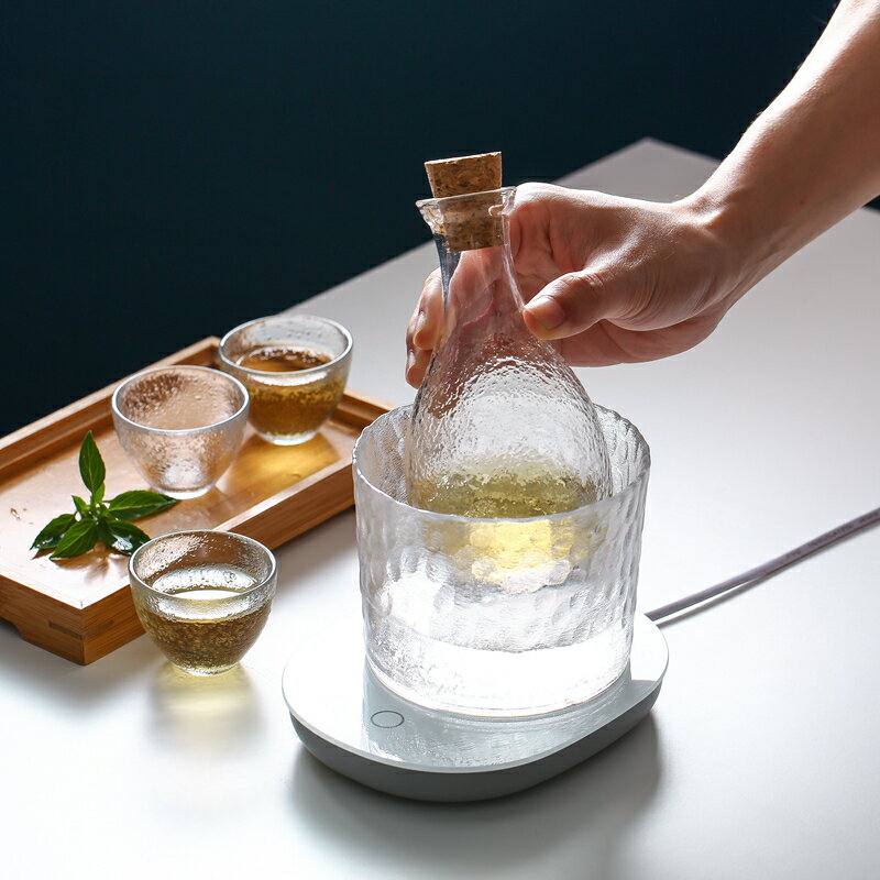 溫酒器 溫酒壺 家用溫酒壺櫻花閣 日式玻璃酒具套裝創意錘紋清酒壺家用溫酒壺分酒器白酒杯【MJ23368】