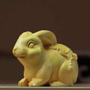黃楊木雕刻十二生肖兔子實木文玩把玩手把件工藝品小擺件創意福字