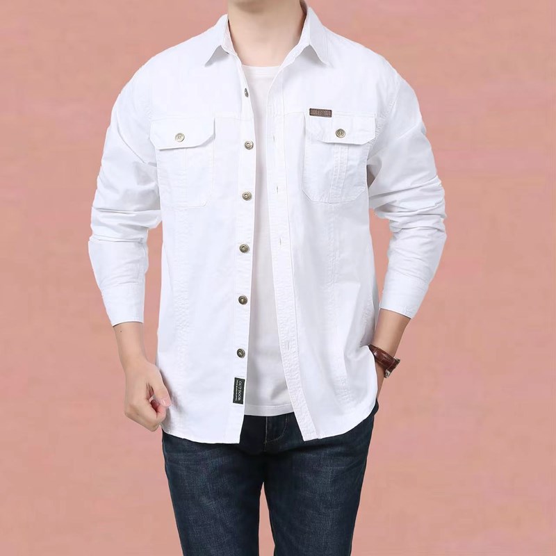 【巴黎精品】襯衫長袖上衣-休閒寬鬆青年工裝男裝8色a1fa1