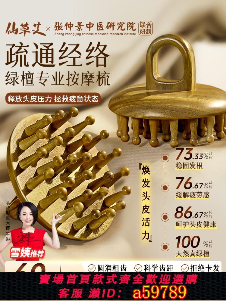 【臺灣公司 可打統編】天然綠檀木按摩梳子頭皮經絡梳頭牛角脫發頭療器防刷頭部疏通神器