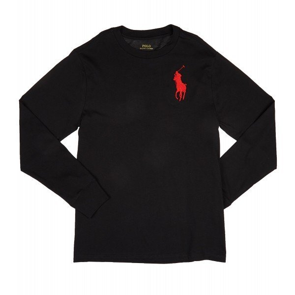 美國百分百【全新真品】Ralph Lauren T恤 RL 長袖 polo 素面 大馬 上衣 黑色 XS號 J181