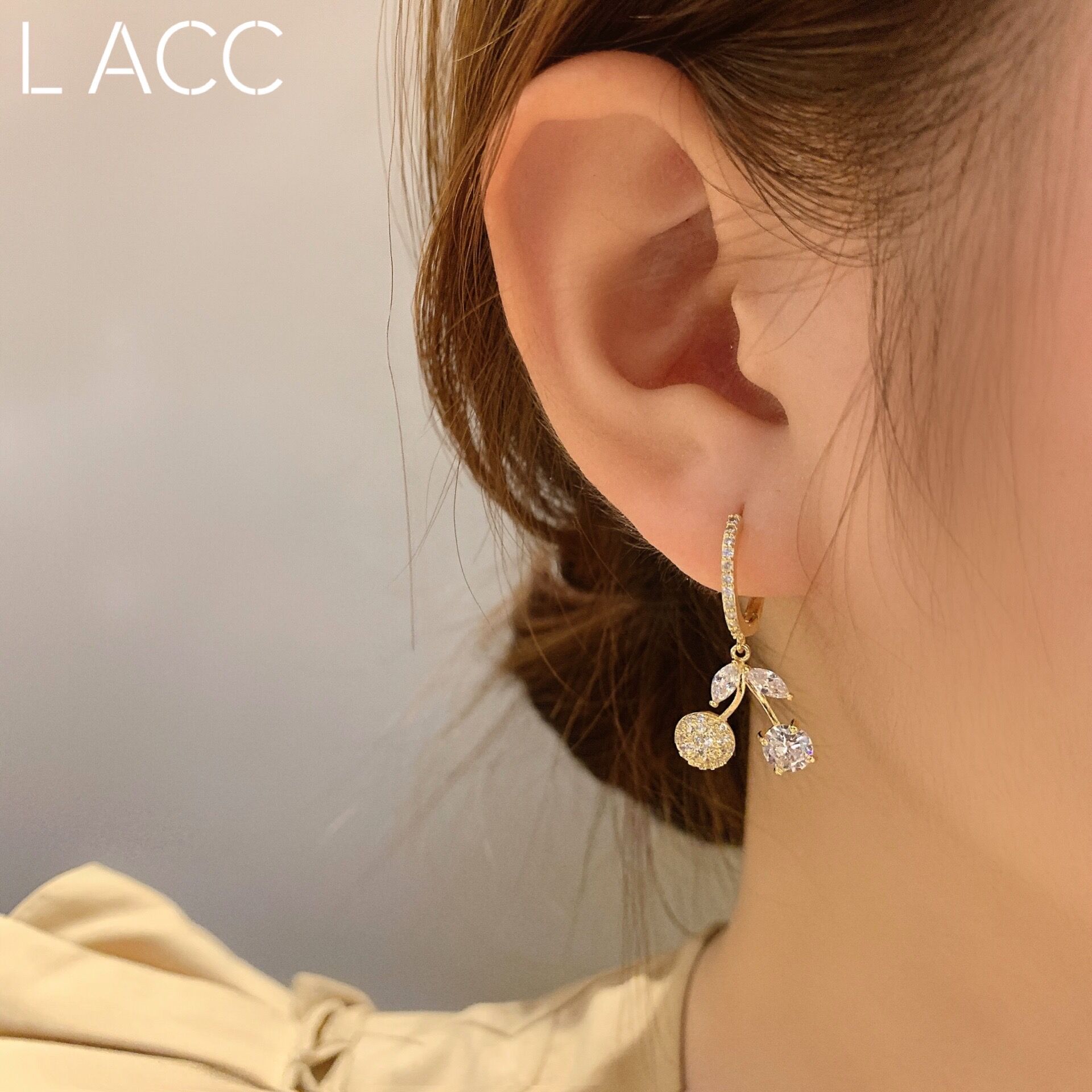 【LACC】水鉆櫻桃耳環2021年新款金屬耳墜小眾設計耳飾