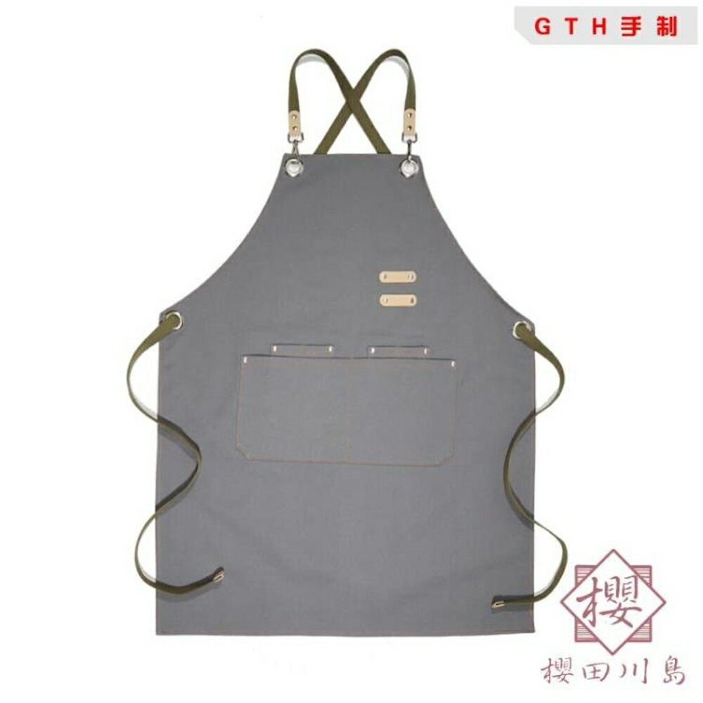韓版時尚帆布圍裙咖啡奶茶蛋糕理發店工作服【櫻田川島】