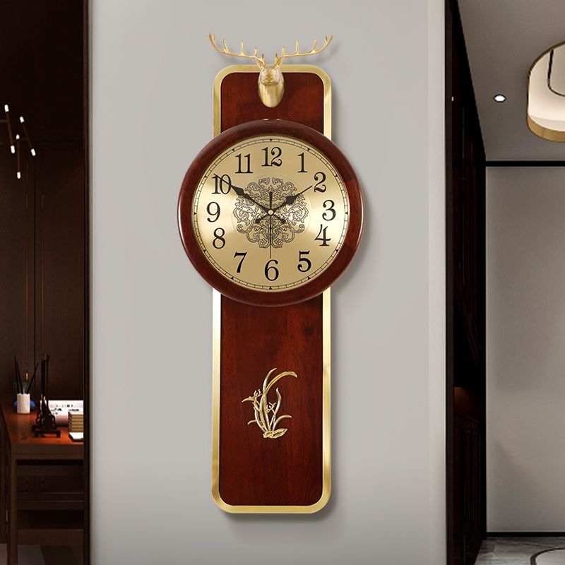 掛鐘 時鐘 客廳時鐘 新中式客廳掛鐘墻上網紅鐘表中國風時尚高檔黃銅大氣掛墻靜音時鐘