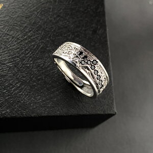2.24小寶S925純銀黑色鋯石紋理開口戒指女2022年新款潮小眾設計感