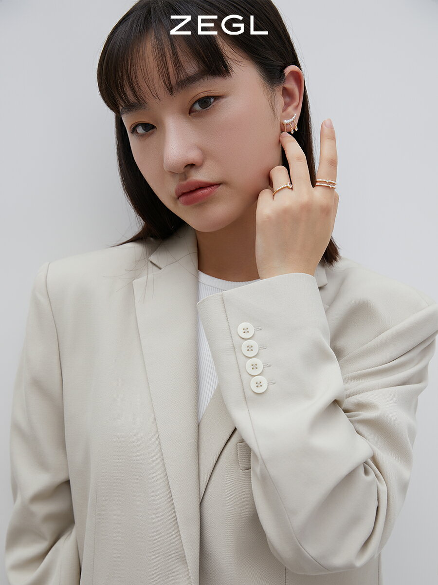 ZEGL人造珍珠戒指女小眾設計指環時尚個性2021年新款潮食指開口戒