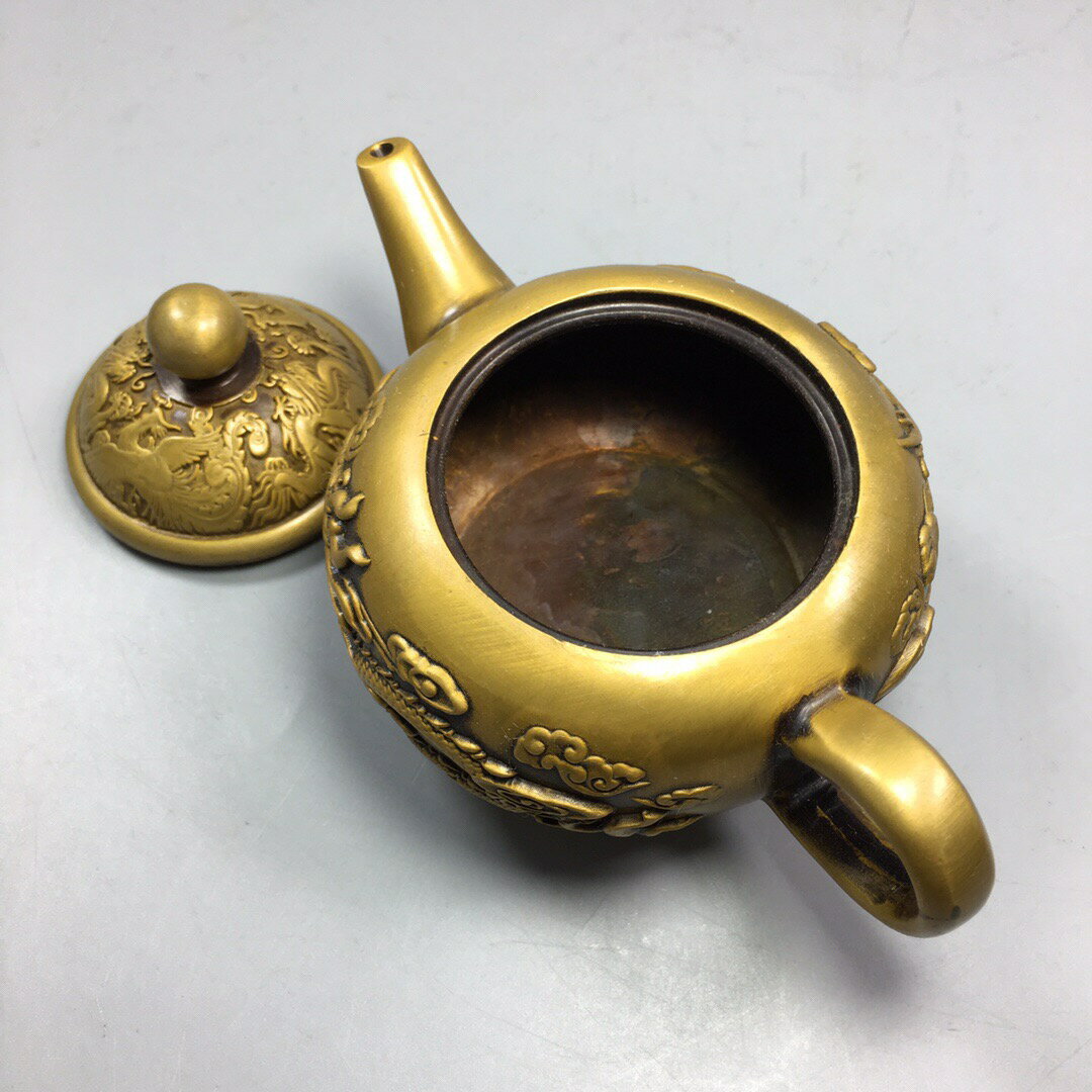 黃銅龍鳳壺純銅酒壺水壺手把壺老銅壺乾隆年制仿古精工家居裝飾品| 協貿