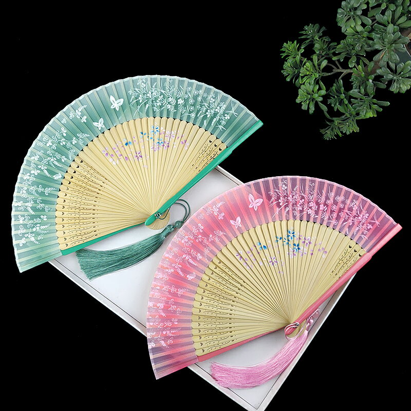 6寸扇子摺扇中國風女式古風流蘇古典漢服旗袍夏日隨身折疊小竹扇