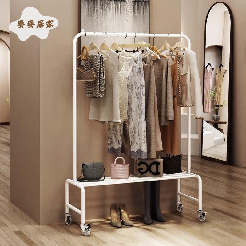 服裝店 展示架 櫥窗陳列架網紅移動雙層掛衣架落地 女裝店專用貨架[DD0428007]