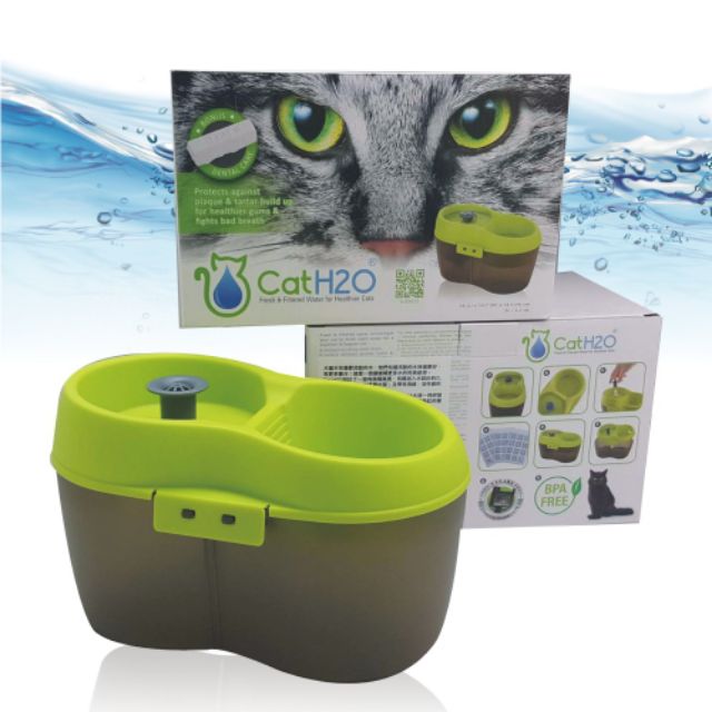 出清特促 Dog&Cat H2O 有氧濾水機2L 森林綠 飲水器 寵物飲水機 潔牙錠 活性碳濾棉 濾水器