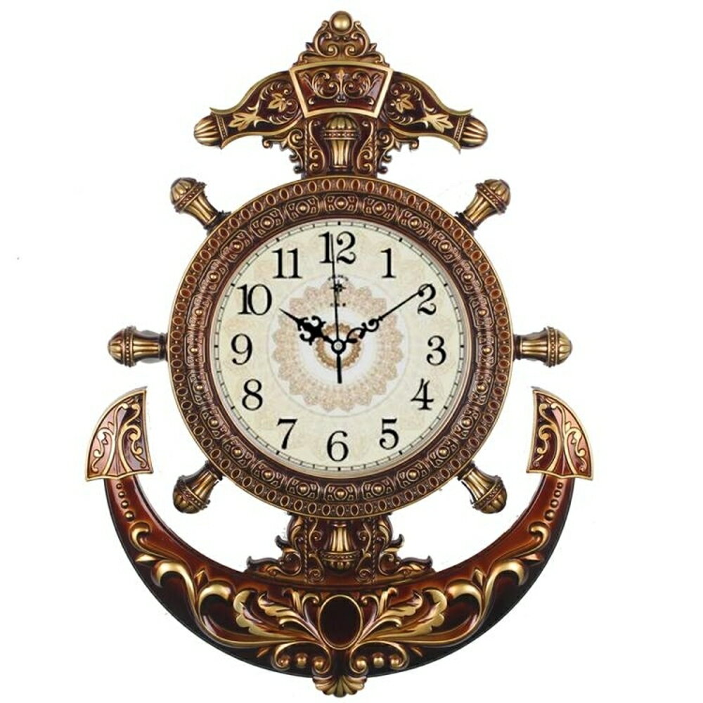 掛鐘20英寸歐式舵手掛鐘客廳靜音藝術石英鐘錶海盜船舵時鐘 都市時尚DF