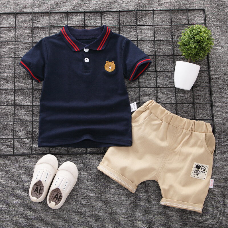 童裝男童polo衫套裝潮短袖T恤兒童新款中小童夏裝運動兩件套 3