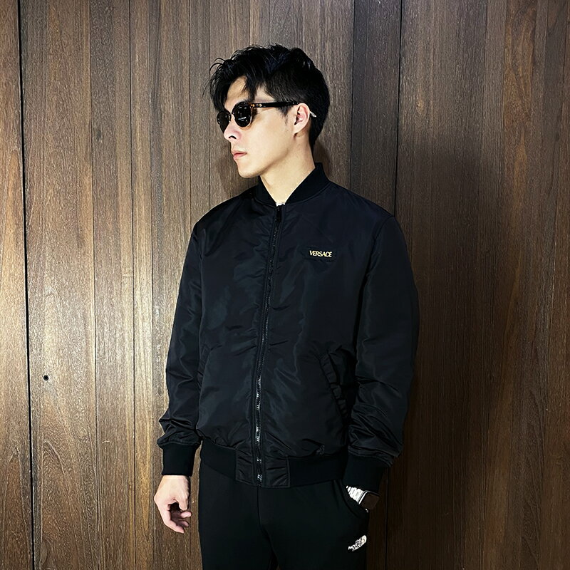 美國百分百【全新真品】Versace Jeans 飛行外套 男款 VJ 防風 夾克 大logo 黑色 CU59