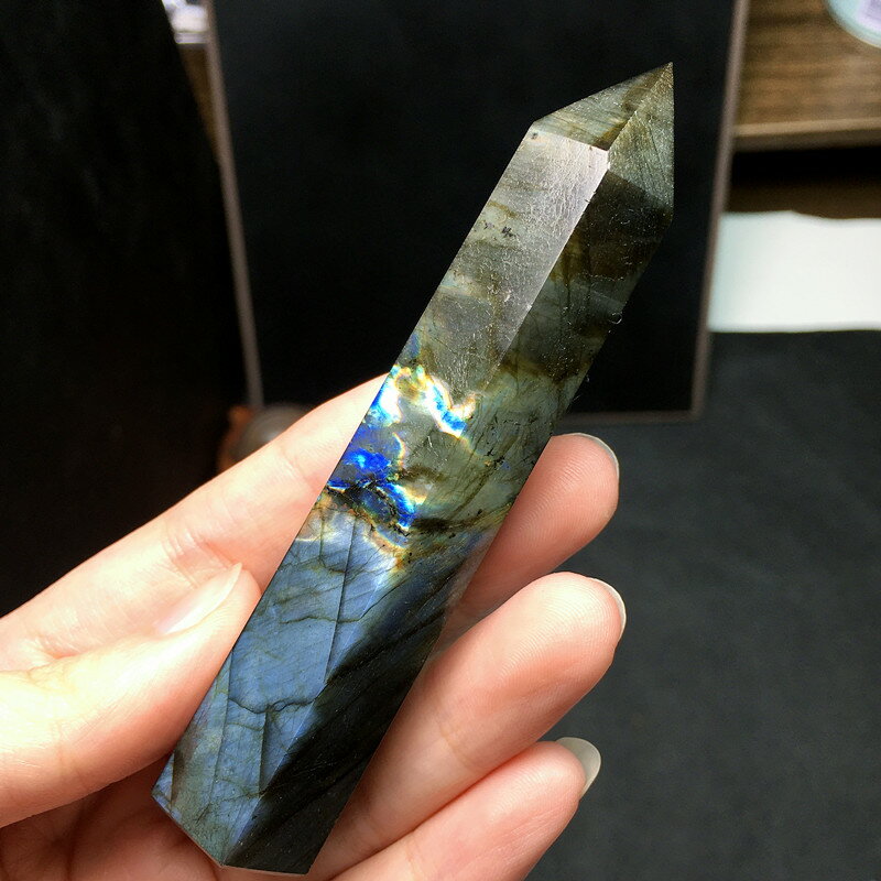 ZX天然月光石拉長石原石單尖六稜水晶柱子打磨家居飾品辦公桌擺件