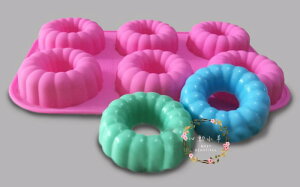 心動小羊^^DIY矽膠模具肥皂香皂模型矽膠皂模藝術皂模具香磚擴香石6孔環狀甜甜圈曲奇模